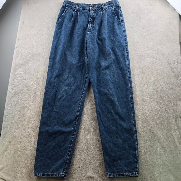 Vintage Womens Jeans Size 12 Long Straight Leg Pleated Front Blue Denim Casual - Picture 10 of 11